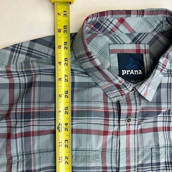 prAna Shirt Button up Men's Tower Grey Maroon Plaid S/S Wove Large - Picture 8 of 10